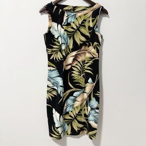 AGB‎ Womens Green and Blue Tropical Hawaiian Sheath Midi Dress Sleeveless Size 6